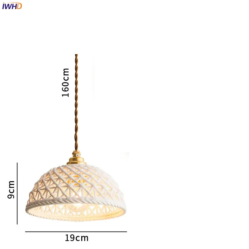 Helnys Nordic Ceramic Pendant Lamp Japan Style Copper Hanging Light