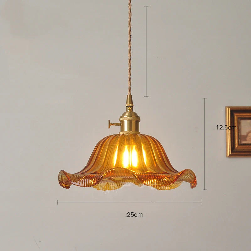 Helnys Amber Glass LED Pendant Lights - Modern Nordic Copper Hanging Lamp