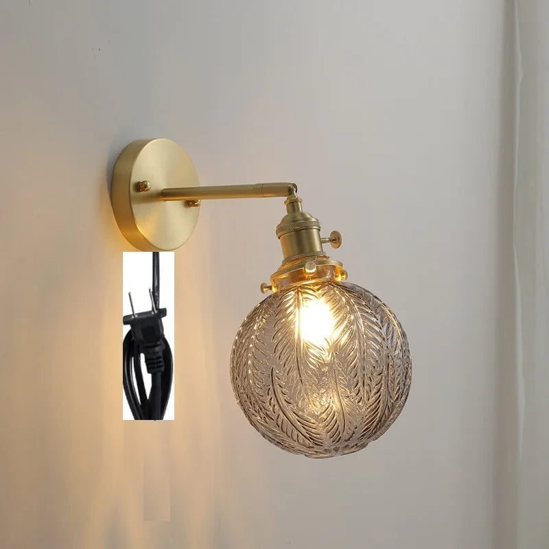 Helnys Nordic Copper Glass Ball Wall Lamp with Knob Switch for Bathroom Mirror