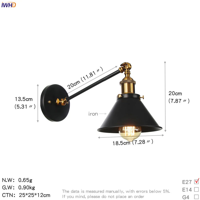 Helnys Retro Wall Light Up Down Bedroom Stair Loft Vintage Sconce LED Wall Lamp
