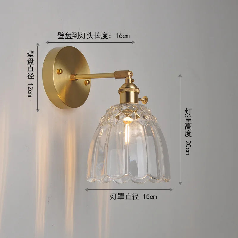 Helnys Japanese Copper Glass Wall Sconce LED Light Nordic Modern Fixture