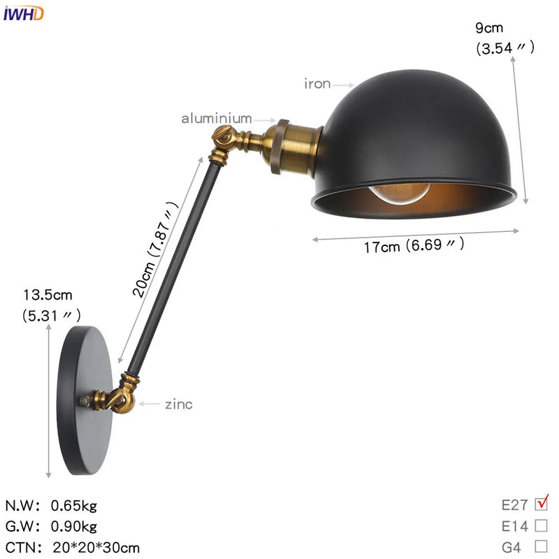 Helnys White Swing Arm Wall Light 4W Industrial Vintage Wall Sconce Luminaria