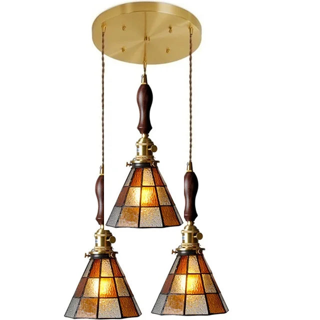 Helnys Nordic Glass Copper Pendant Light with Wood Knob Switch