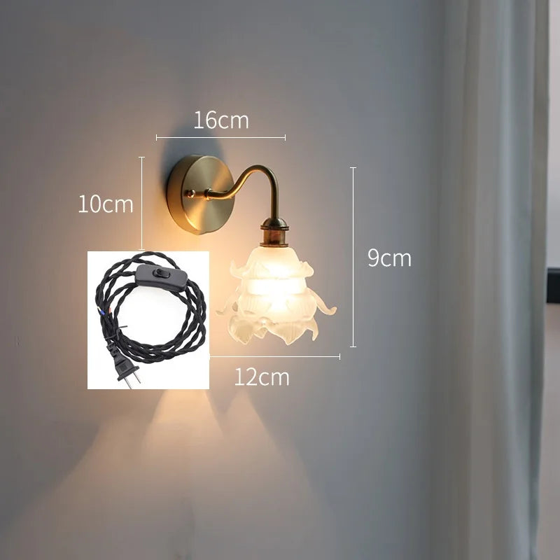 Helnys Flower Glass Copper Wall Sconce LED Light Nordic Modern Wandlamp
