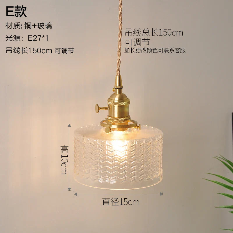 Helnys Nordic Style Copper Glass Pendant Light for Kitchen Dinning Living Room