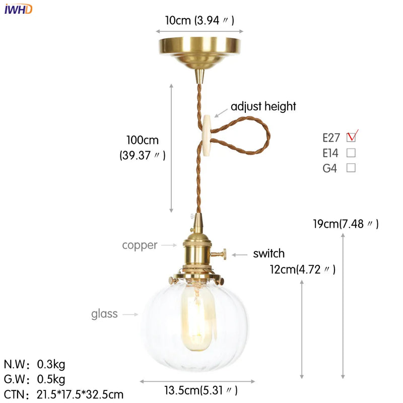Helnys Nordic White Glass Pendant Light with Japan Copper Finish