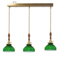 Helnys Green Glass LED Pendant Light with Wood Handle & Copper Socket