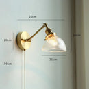 Helnys Copper Glass Wall Lamp Sconce - LED Pull Chain Switch for Home Bathroom Mirror