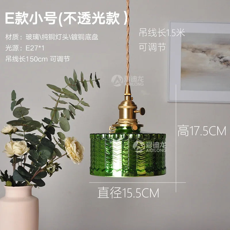 Helnys Copper Glass LED Pendant Lamp Switch Amber Nordic Hanging Lights