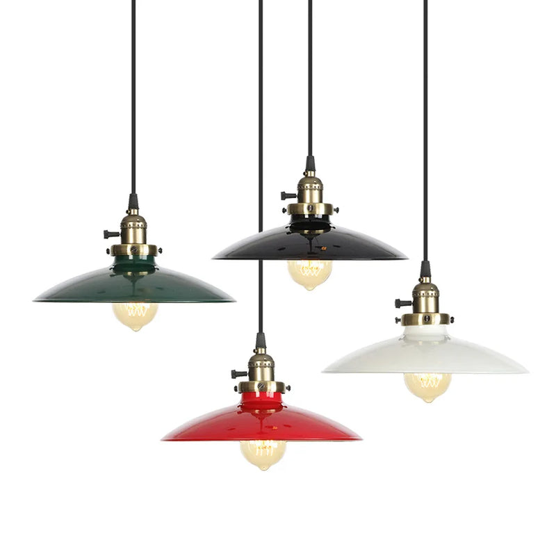 Helnys Vintage Industrial Pendant Light with White Metal Plate Shade