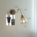 Helnys Vintage Wall Lamp with Pull Chain and Wood Base