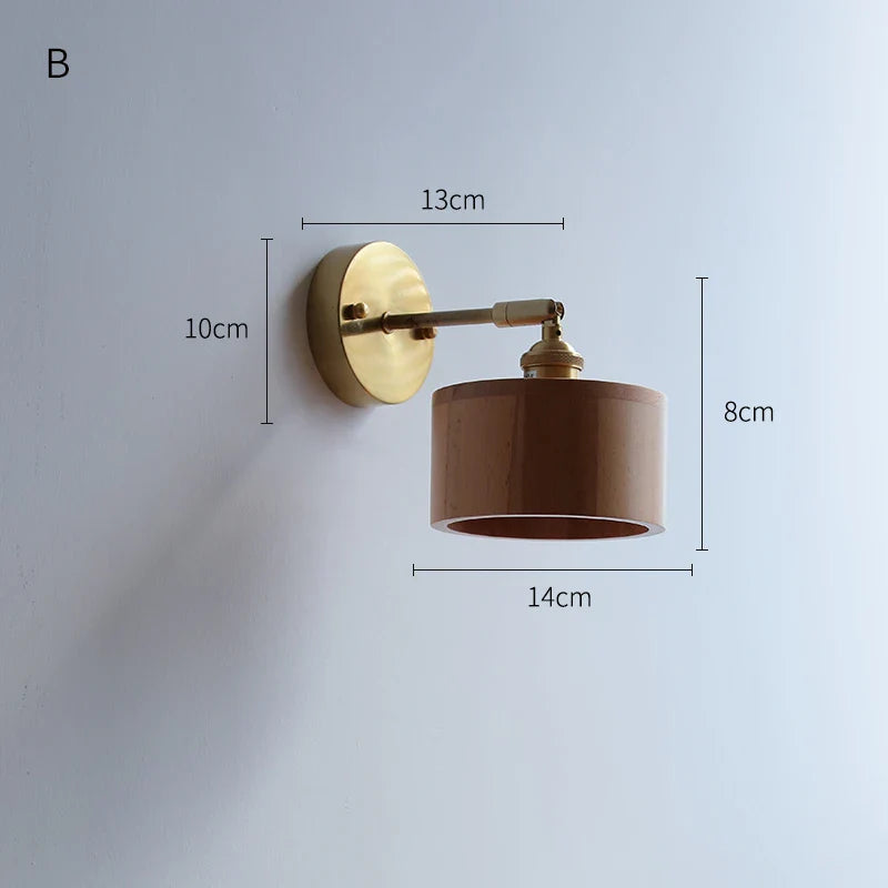 Helnys Nordic LED Wall Light Pull Chain Switch Walnut Sconce