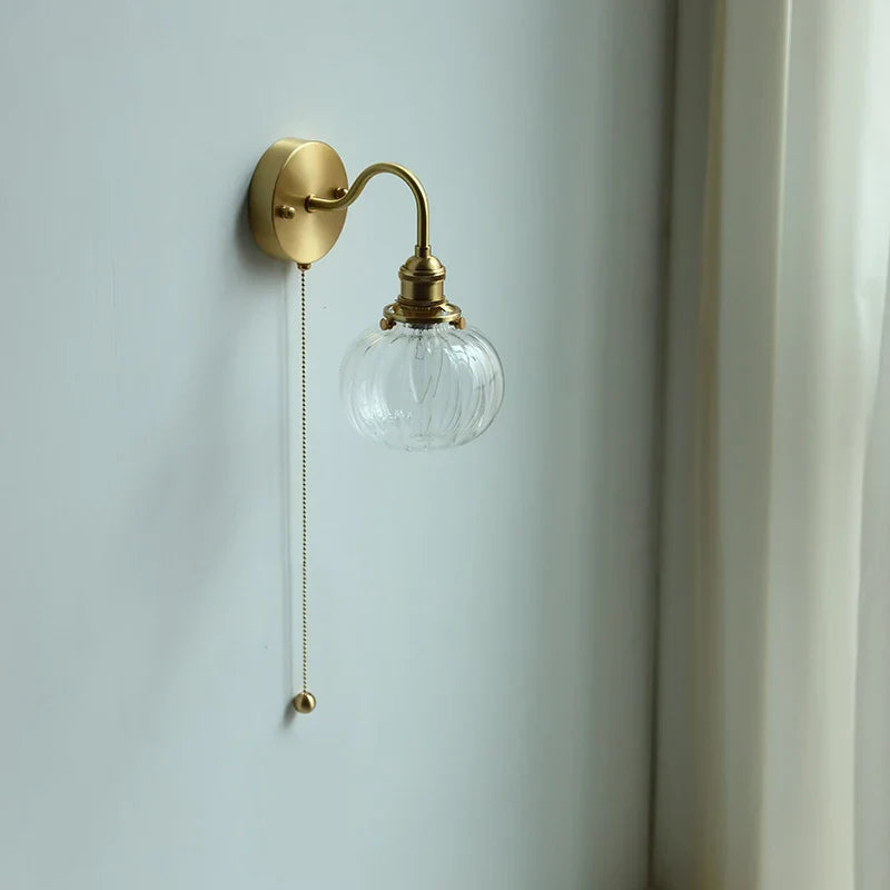 Helnys Nordic LED Mirror Light Fixture Copper Glass Wall Sconce Lamp