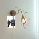 Helnys Vintage Wall Lamp with Pull Chain and Wood Base