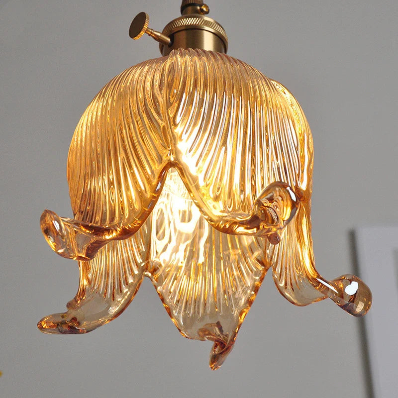 Helnys Amber Glass LED Pendant Lights - Modern Nordic Copper Hanging Lamp