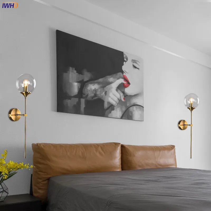 Helnys Nordic Glass Ball LED Wall Lamp for Bedroom and Bathroom