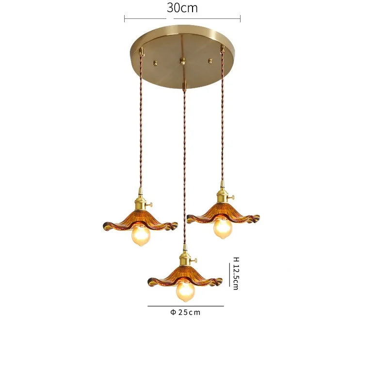 Helnys Nordic Green Glass LED Pendant Light with Copper Knob Switch