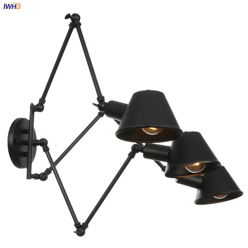 Helnys Industrial Swing Arm LED Wall Lamp Sconce - Vintage Style Loft Lighting