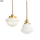 Helnys White Glass LED Pendant Light - Japanese Style Nordic Copper Hanging Lamp