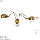 Helnys Antique Edison Wall Sconce Swing Arm Wall Light - Black, 3 Heads