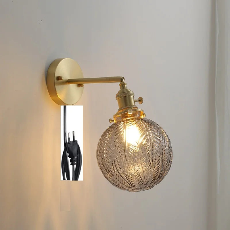 Helnys Nordic Copper Glass Ball Wall Lamp with Knob Switch for Bathroom Mirror