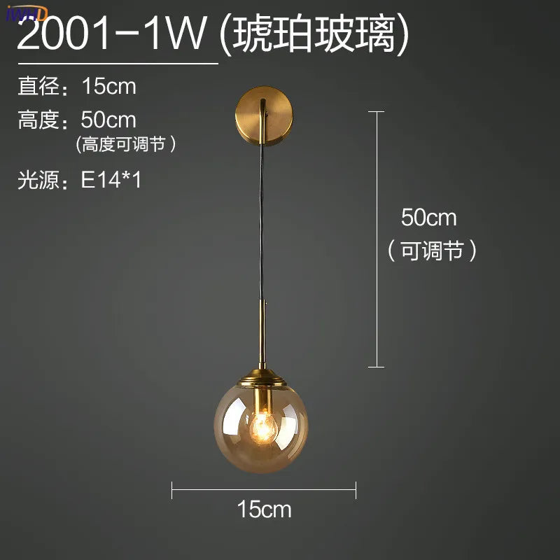 Helnys Nordic Glass Ball LED Wall Lamp for Bedroom and Bathroom