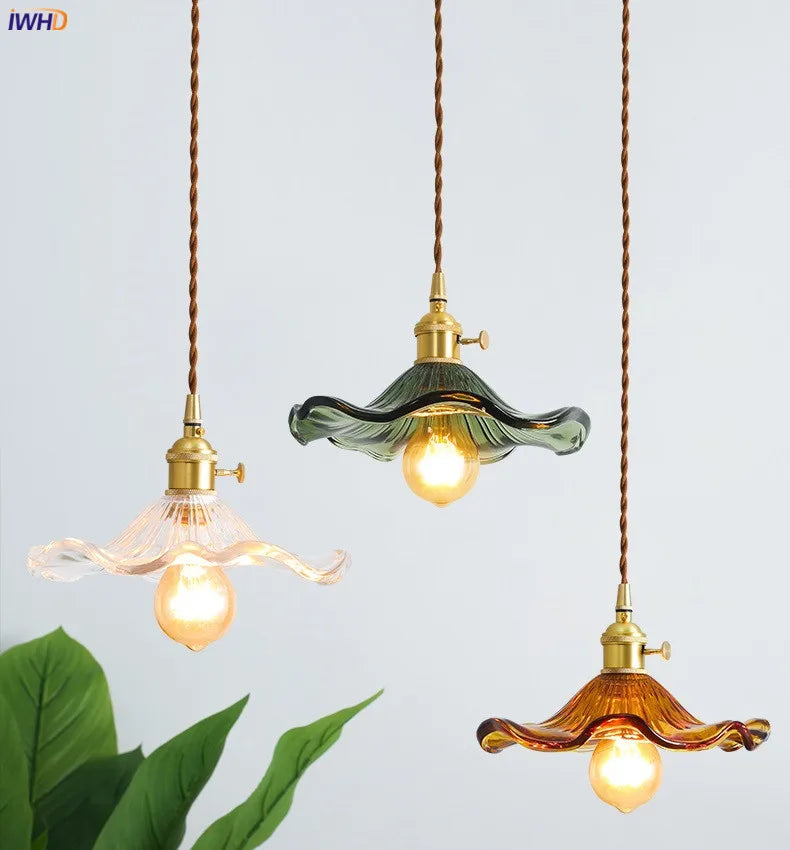 Helnys Glass Copper Pendant Light Nordic Style LED Hanging Lamp Fixtures