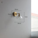 Helnys Glass LED Wall Light Switch Pure Copper Bedroom Living Room Lamp