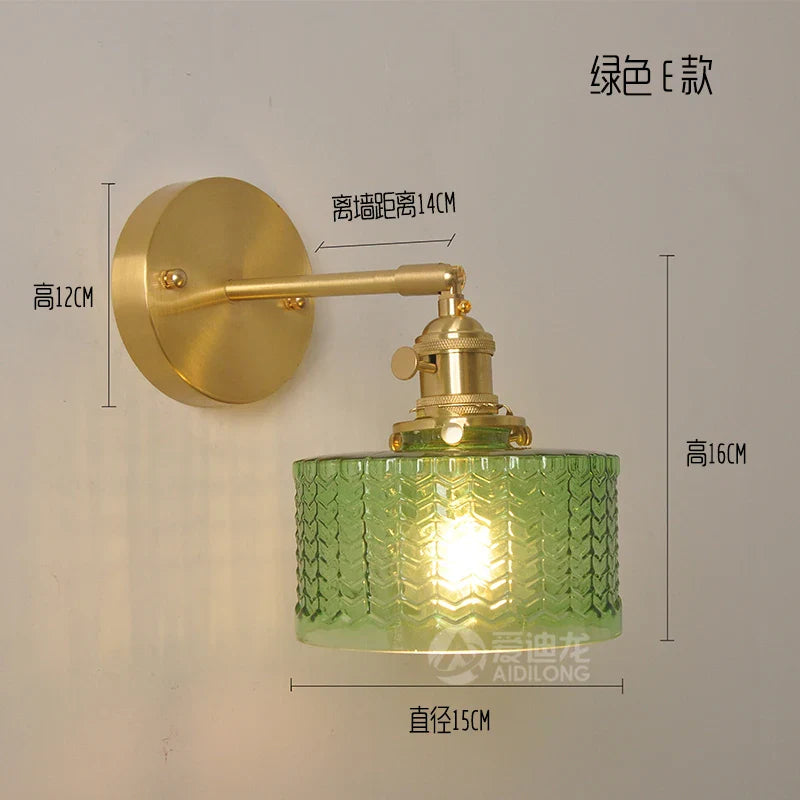 Helnys Nordic Brass Wall Lamp Bedside Sconce Glass LED Light
