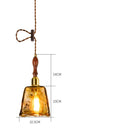 Helnys Vintage Wood Copper Pendant Lights Amber Glass Japanese Style LED