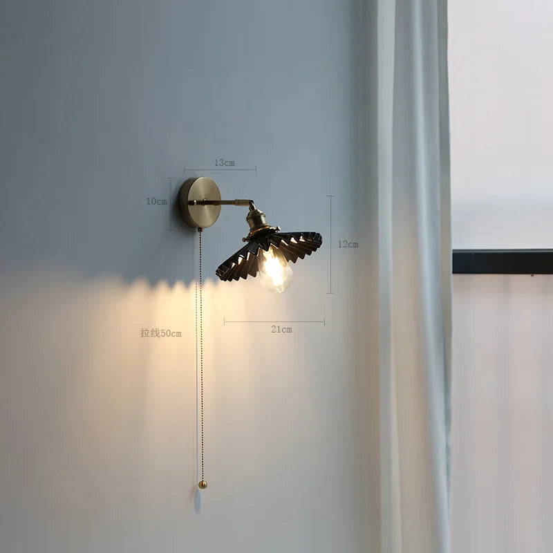 Helnys Copper LED Wall Light with Pull Chain Switch