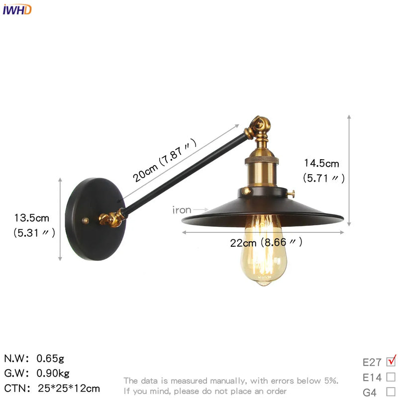 Helnys Retro Wall Light Up Down Bedroom Stair Loft Vintage Sconce LED Wall Lamp