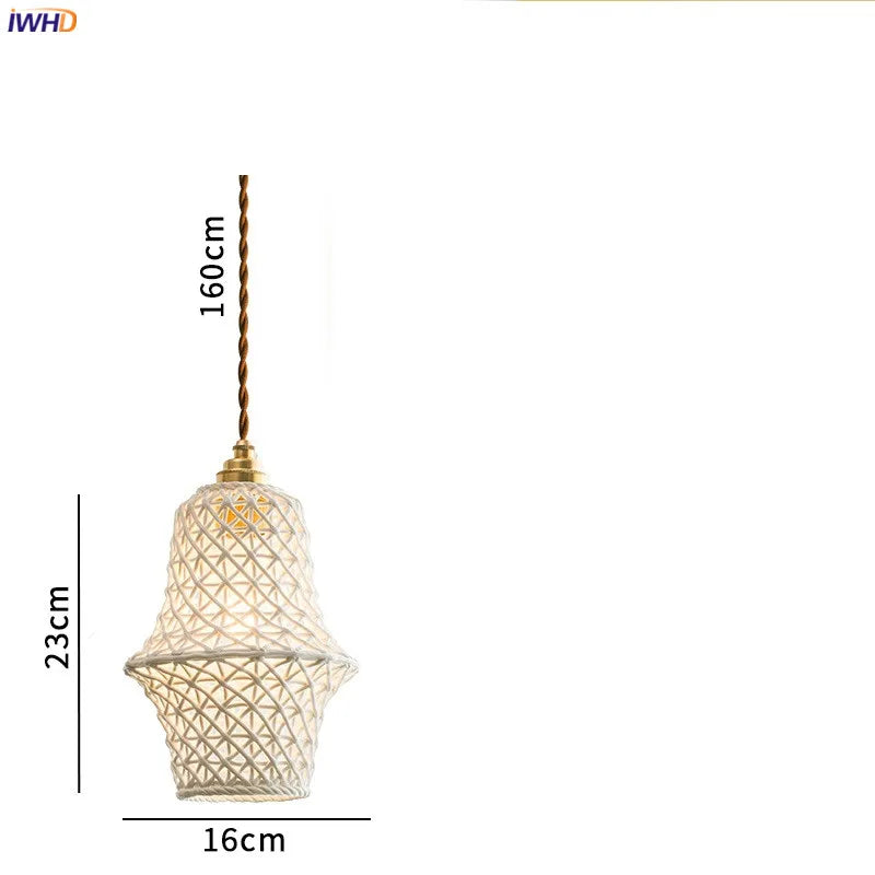Helnys Nordic Ceramic Pendant Lamp Japan Style Copper Hanging Light