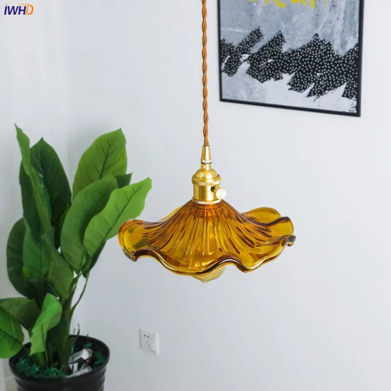 Helnys Glass Copper Pendant Light Nordic Style LED Hanging Lamp Fixtures