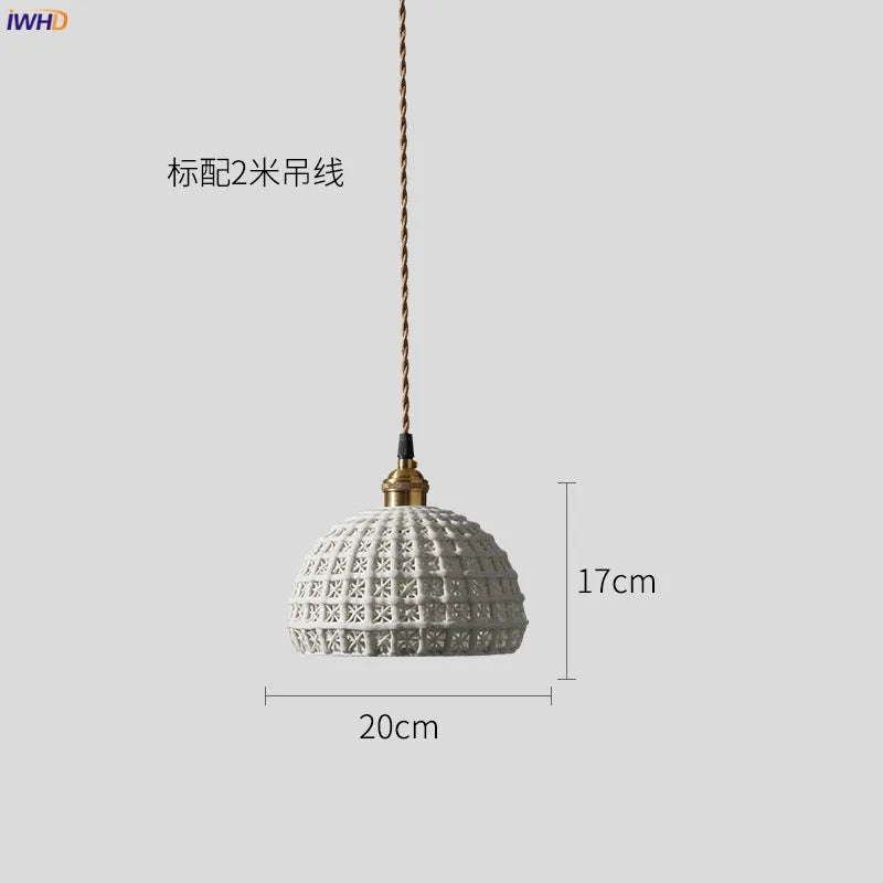 Helnys Nordic Ceramic Pendant Lamp Japan Style Copper Hanging Light