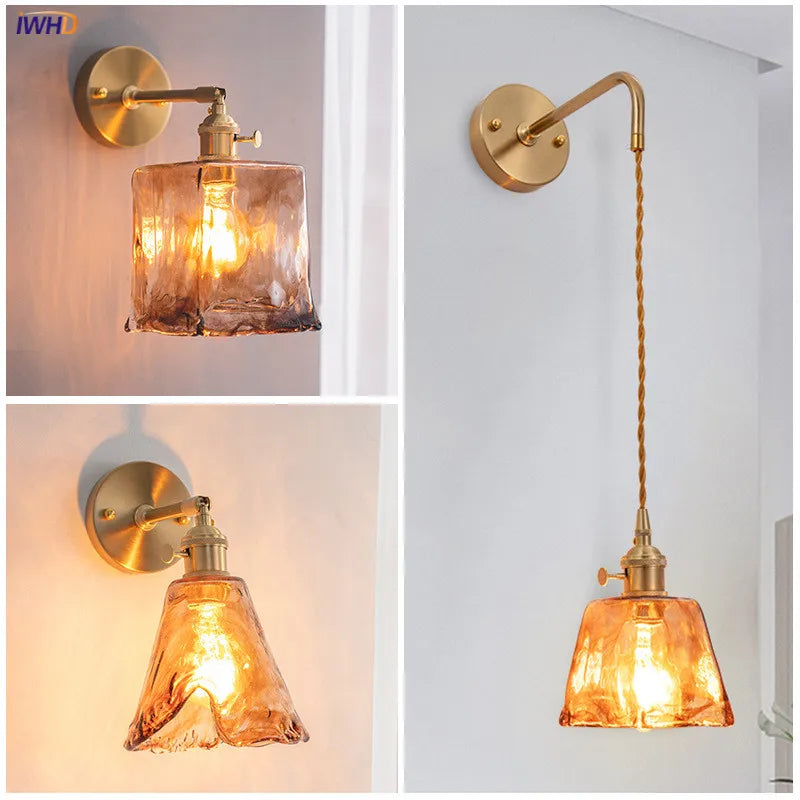 Helnys Amber Glass Wall Lamp Switch Bedroom Living Room Stair Light LED