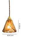 Helnys Vintage Wood Copper Pendant Lights Amber Glass Japanese Style LED