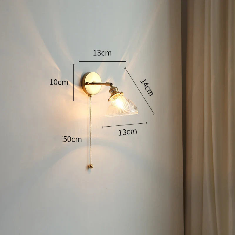 Helnys Green Glass LED Wall Lights - Pull Chain Switch, Adjustable Up And Down