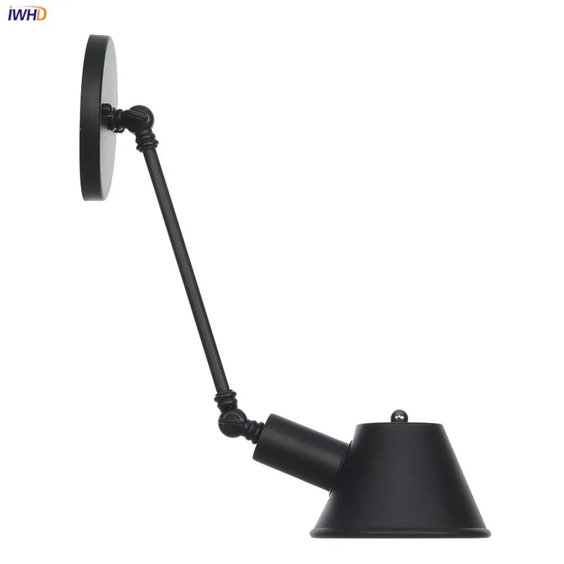 Helnys Black Swing Arm Wall Light Industrial Vintage Sconce LED Lighting