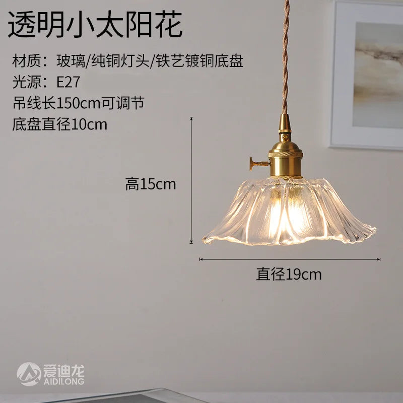 Helnys Copper Glass LED Pendant Lamp Switch Amber Nordic Hanging Lights