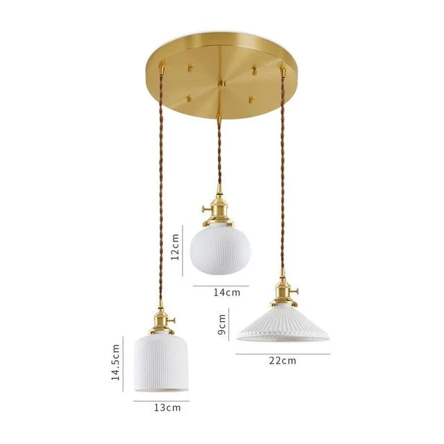 Helnys Ceramic LED Pendant Light - Modern Copper Hanging Lamp
