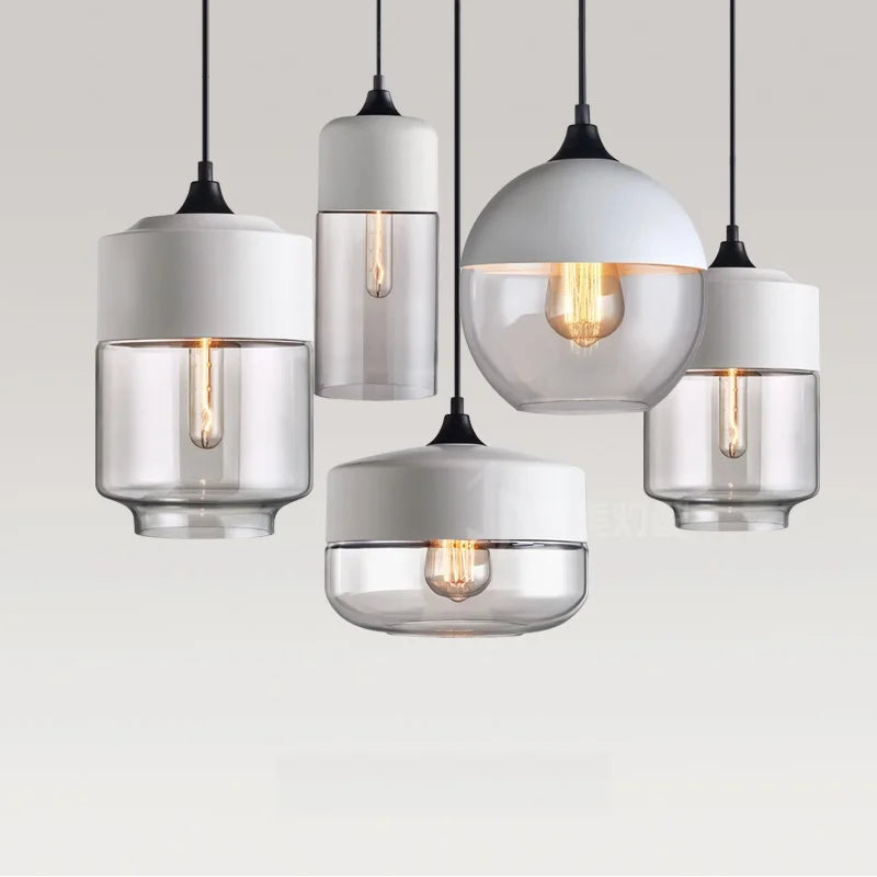 Helnys Modern Nordic LED Pendant Light Fixture with Wood Color Glass