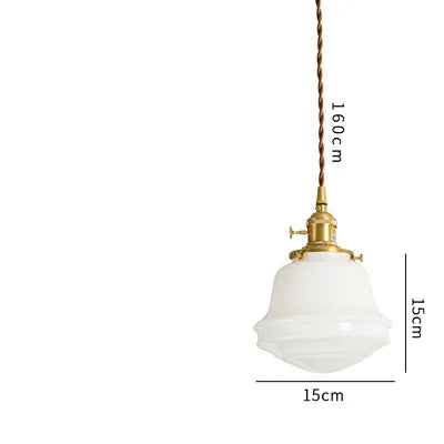 Helnys White Glass LED Pendant Light - Japanese Style Nordic Copper Hanging Lamp