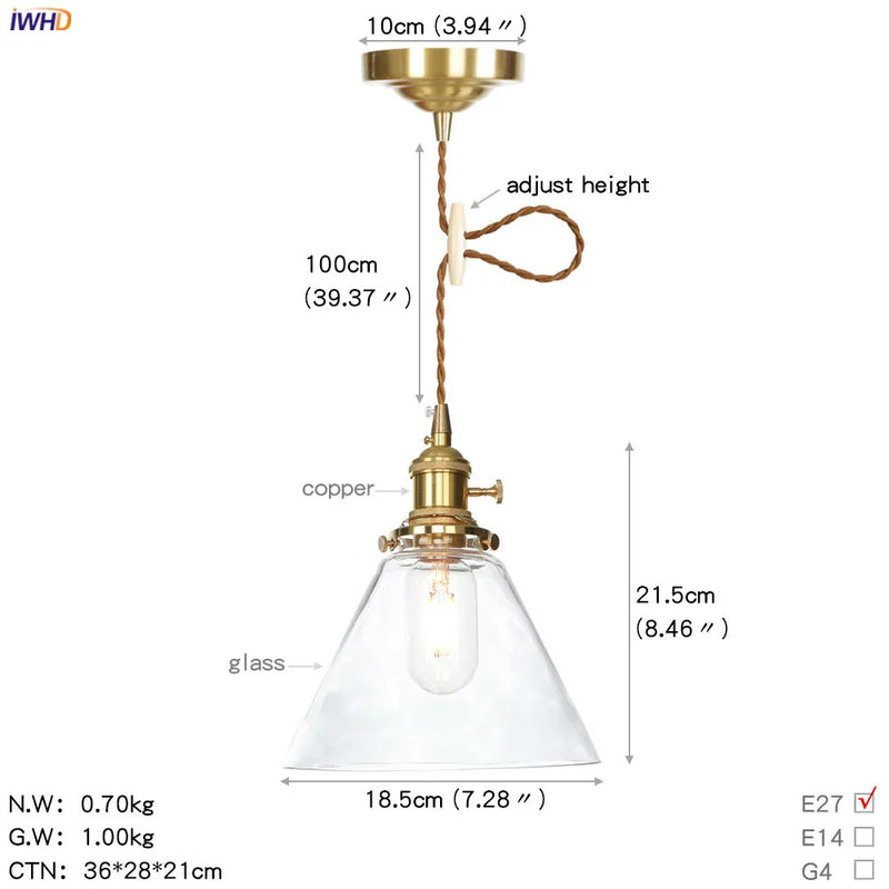 Helnys Nordic White Glass Pendant Light with Japan Copper Finish