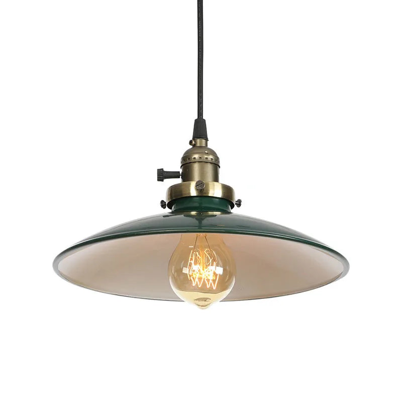 Helnys Vintage Industrial Pendant Light with White Metal Plate Shade