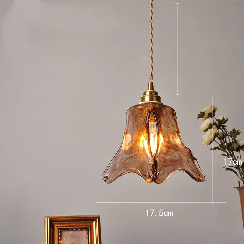 Helnys Flower Glass LED Pendant Light: Nordic Modern Hanging Lamp for Bedroom & Dining Room