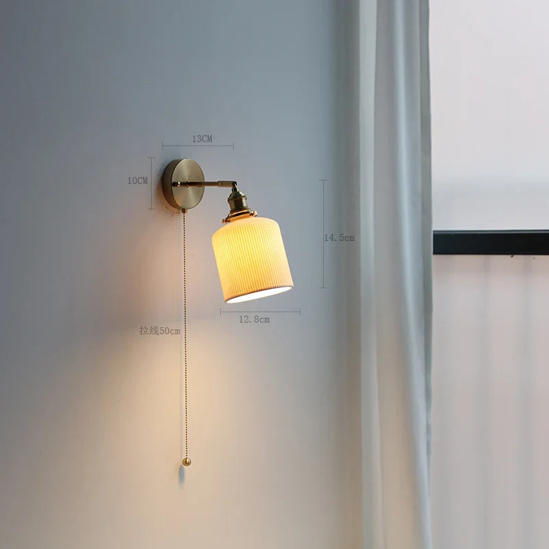 Helnys Ceramic Copper Arm Wall Lamp with Pull Chain Switch - Nordic Modern Style