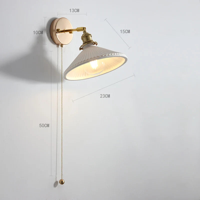 Helnys Ceramic Copper Arm Wall Lamp with Pull Chain Switch - Nordic Modern Style