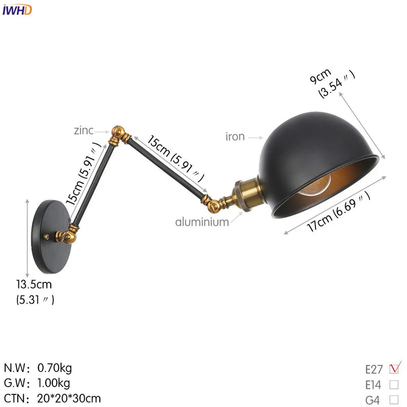 Helnys Industrial Retro Swing Arm Wall Sconce White Home Lighting
