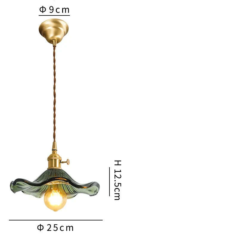 Helnys Nordic Green Glass LED Pendant Light with Copper Knob Switch